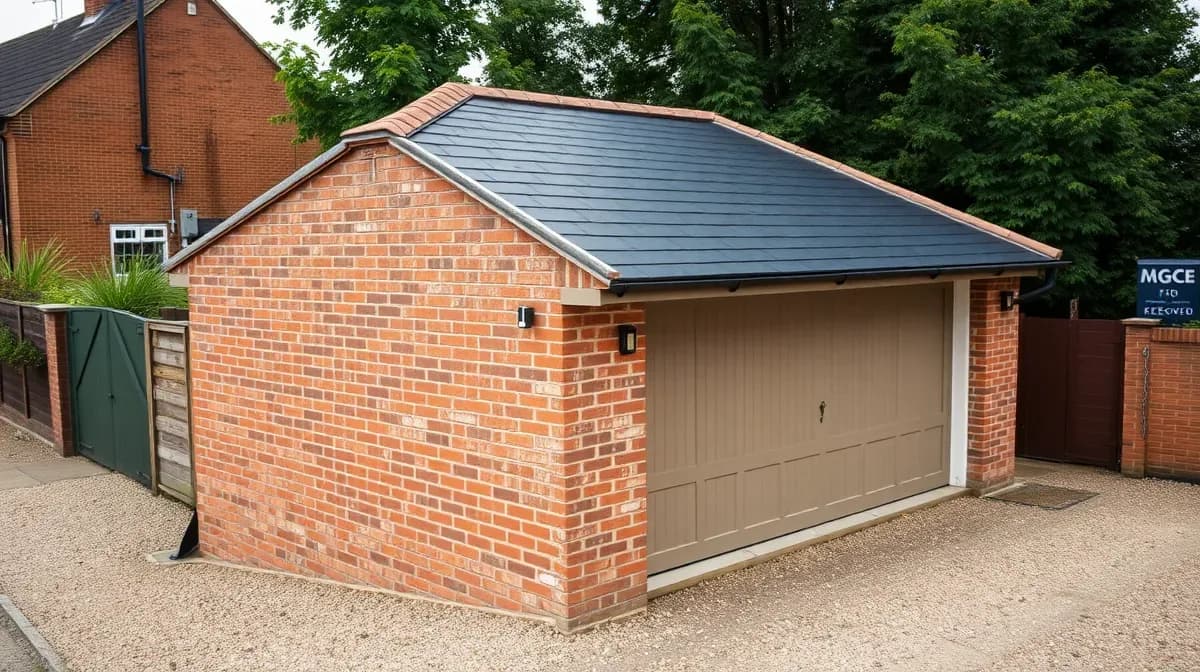 Brick garage with a newly recovered flat roof