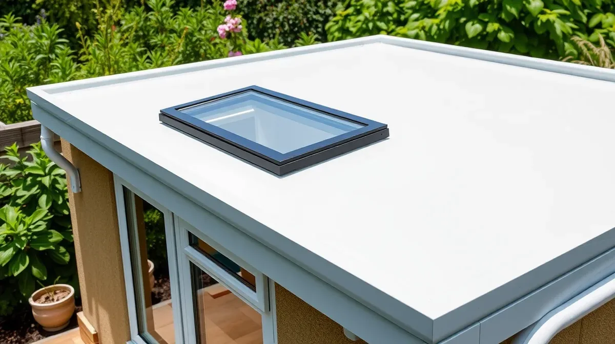 Seamless GRP fibreglass flat roof with a rooflight