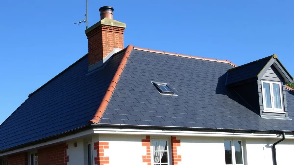 Completed new slate roof with new lead flashing on an Edwardian semi