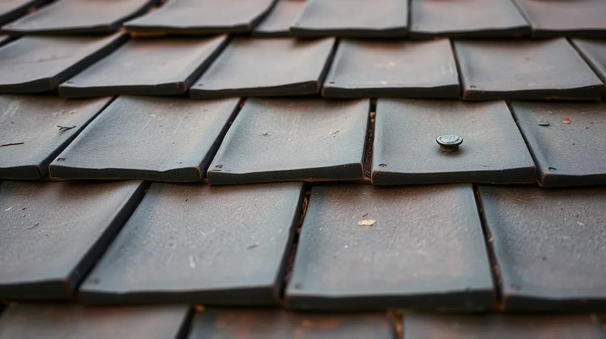 Weathered natural slate tiles in overlapping courses
